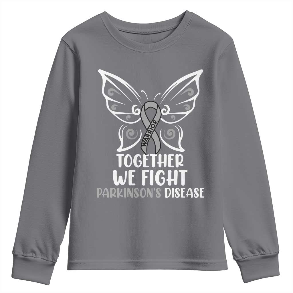 Parkinson's Support Squad Youth Sweatshirt We Fight Together Gray Ribbon Butterfly