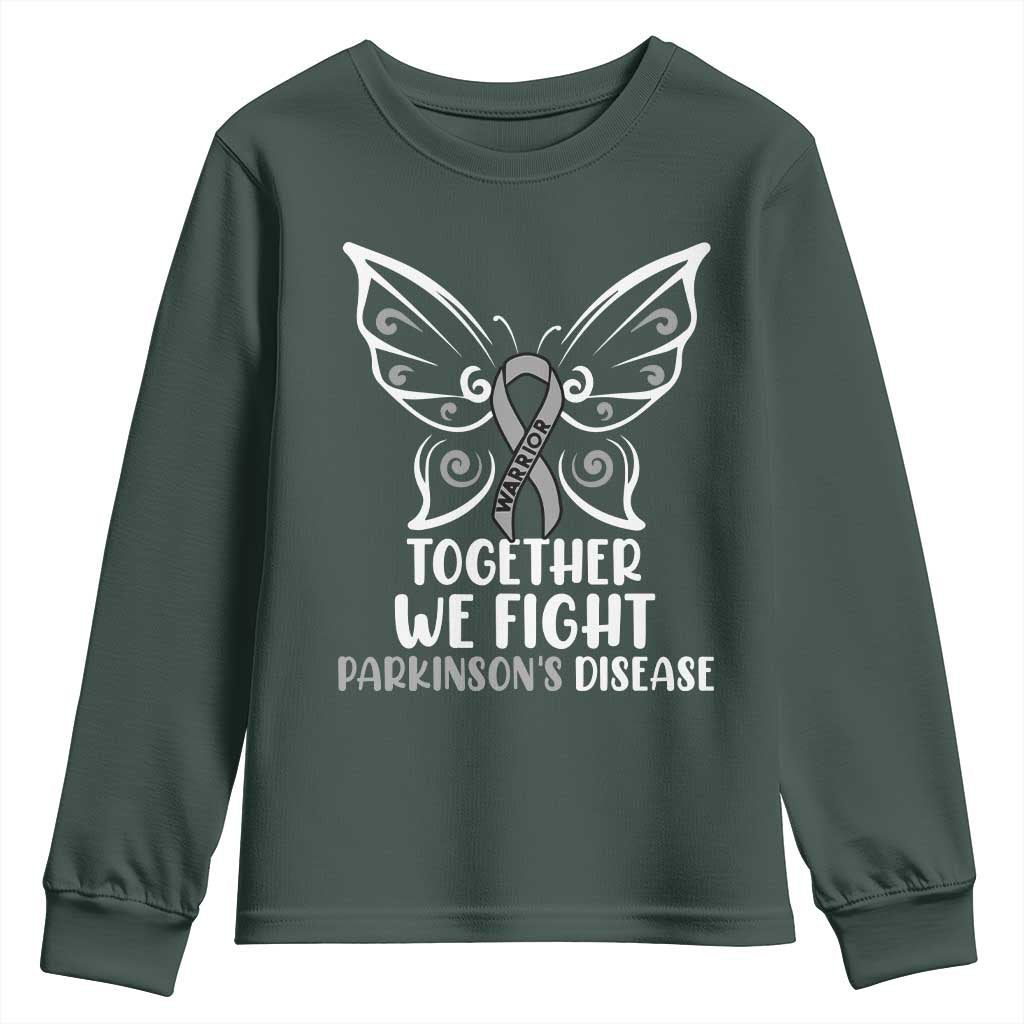 Parkinson's Support Squad Youth Sweatshirt We Fight Together Gray Ribbon Butterfly