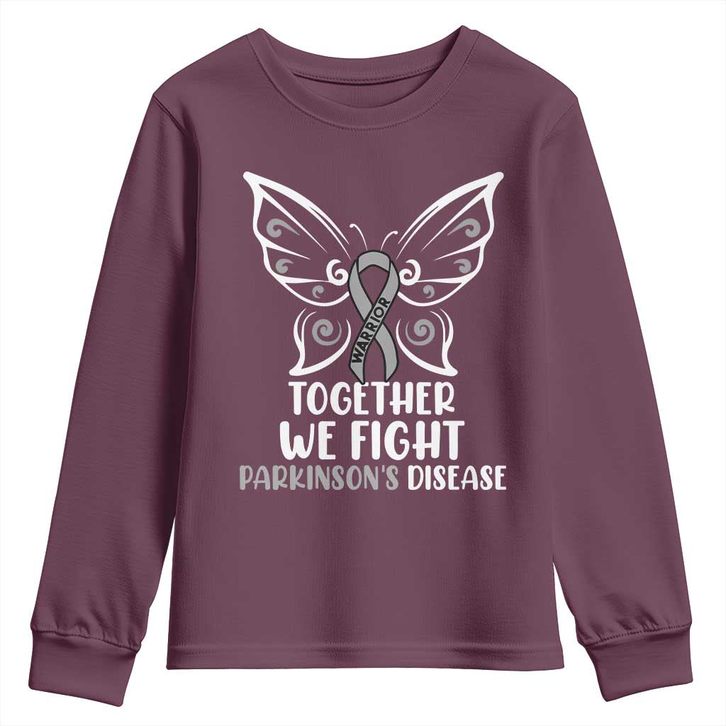 Parkinson's Support Squad Youth Sweatshirt We Fight Together Gray Ribbon Butterfly