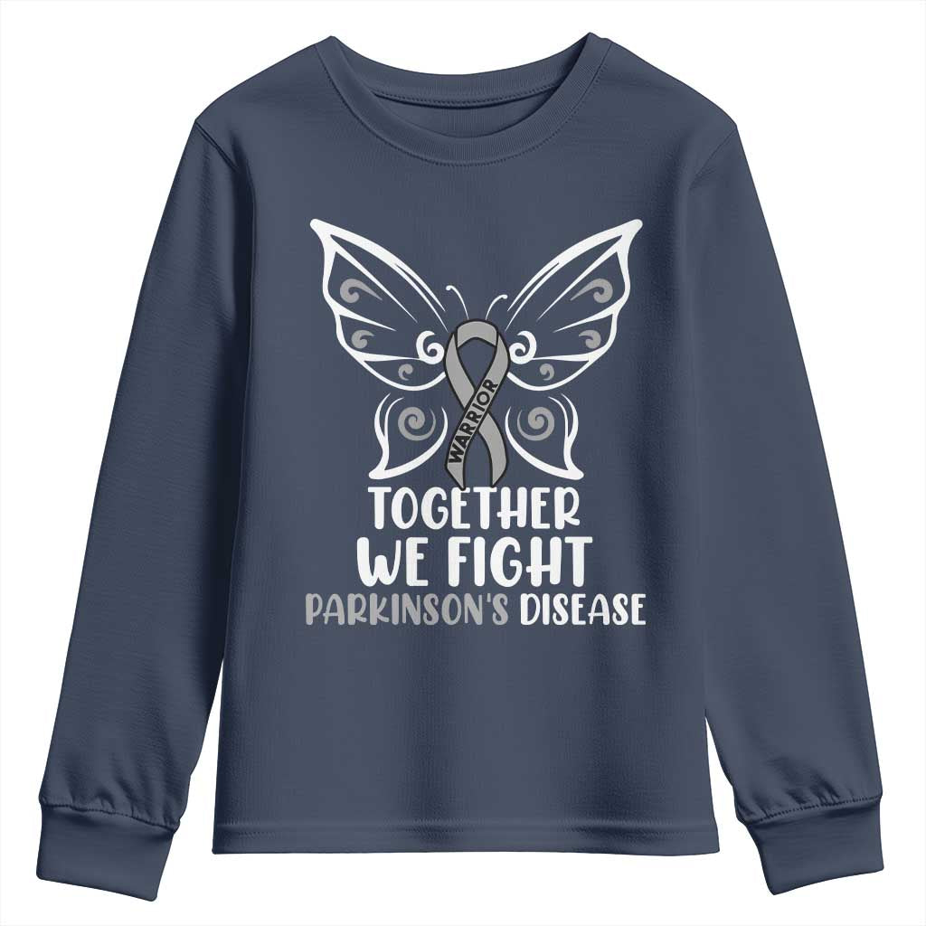 Parkinson's Support Squad Youth Sweatshirt We Fight Together Gray Ribbon Butterfly