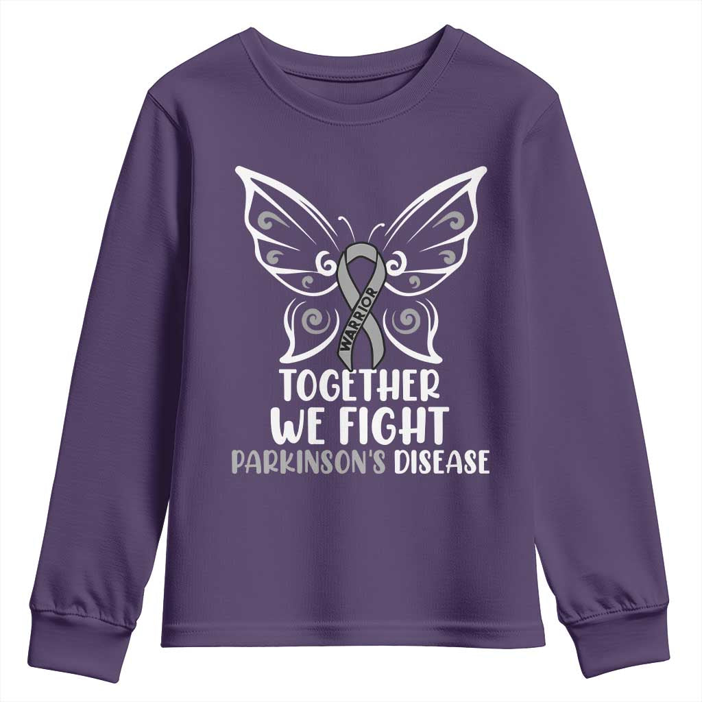 Parkinson's Support Squad Youth Sweatshirt We Fight Together Gray Ribbon Butterfly