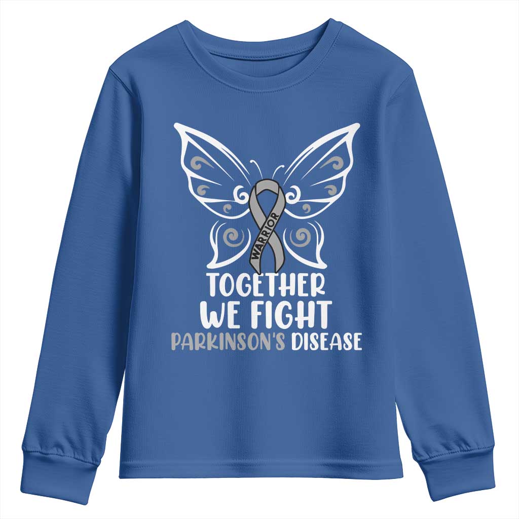 Parkinson's Support Squad Youth Sweatshirt We Fight Together Gray Ribbon Butterfly