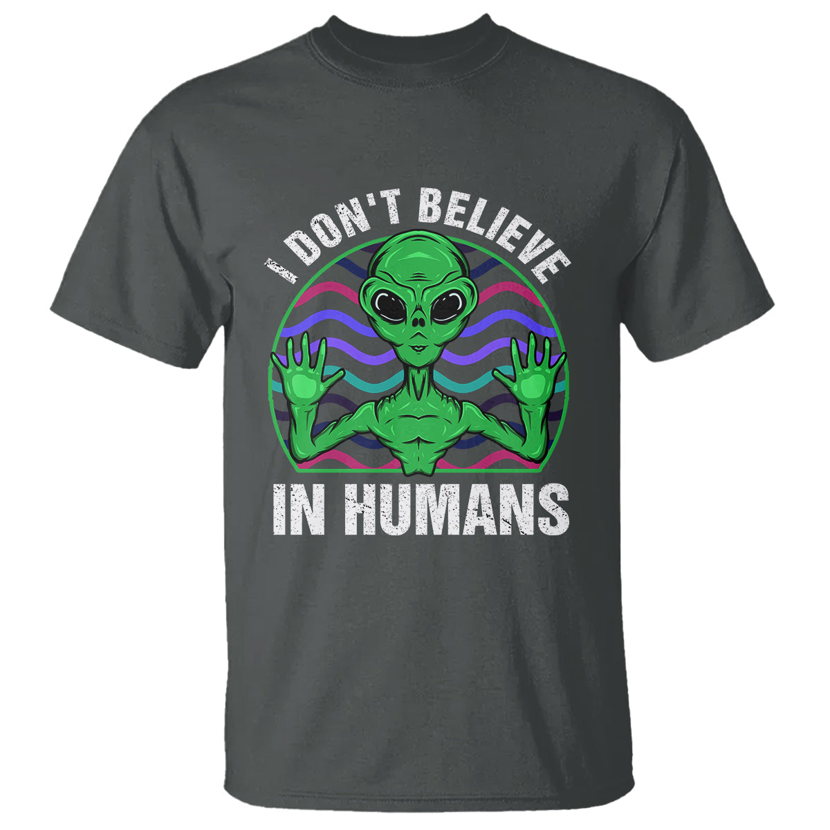 green-turquoise-alien-face-t-shirt-funny-i-dont-believe-in-human