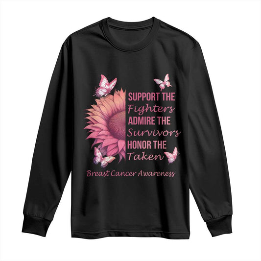 Breast Cancer Warrior Support Squad Long Sleeve Shirt Support Admire Honor Survivor Pink Sunflower