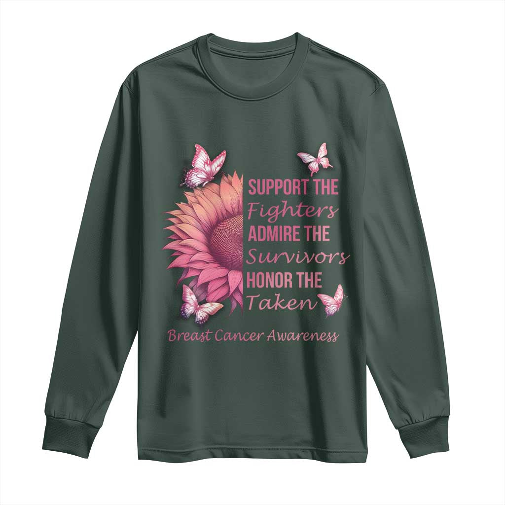Breast Cancer Warrior Support Squad Long Sleeve Shirt Support Admire Honor Survivor Pink Sunflower