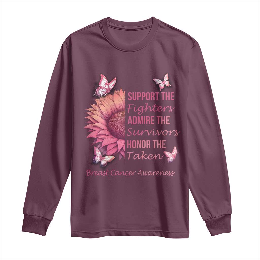 Breast Cancer Warrior Support Squad Long Sleeve Shirt Support Admire Honor Survivor Pink Sunflower