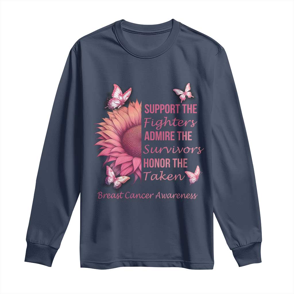 Breast Cancer Warrior Support Squad Long Sleeve Shirt Support Admire Honor Survivor Pink Sunflower