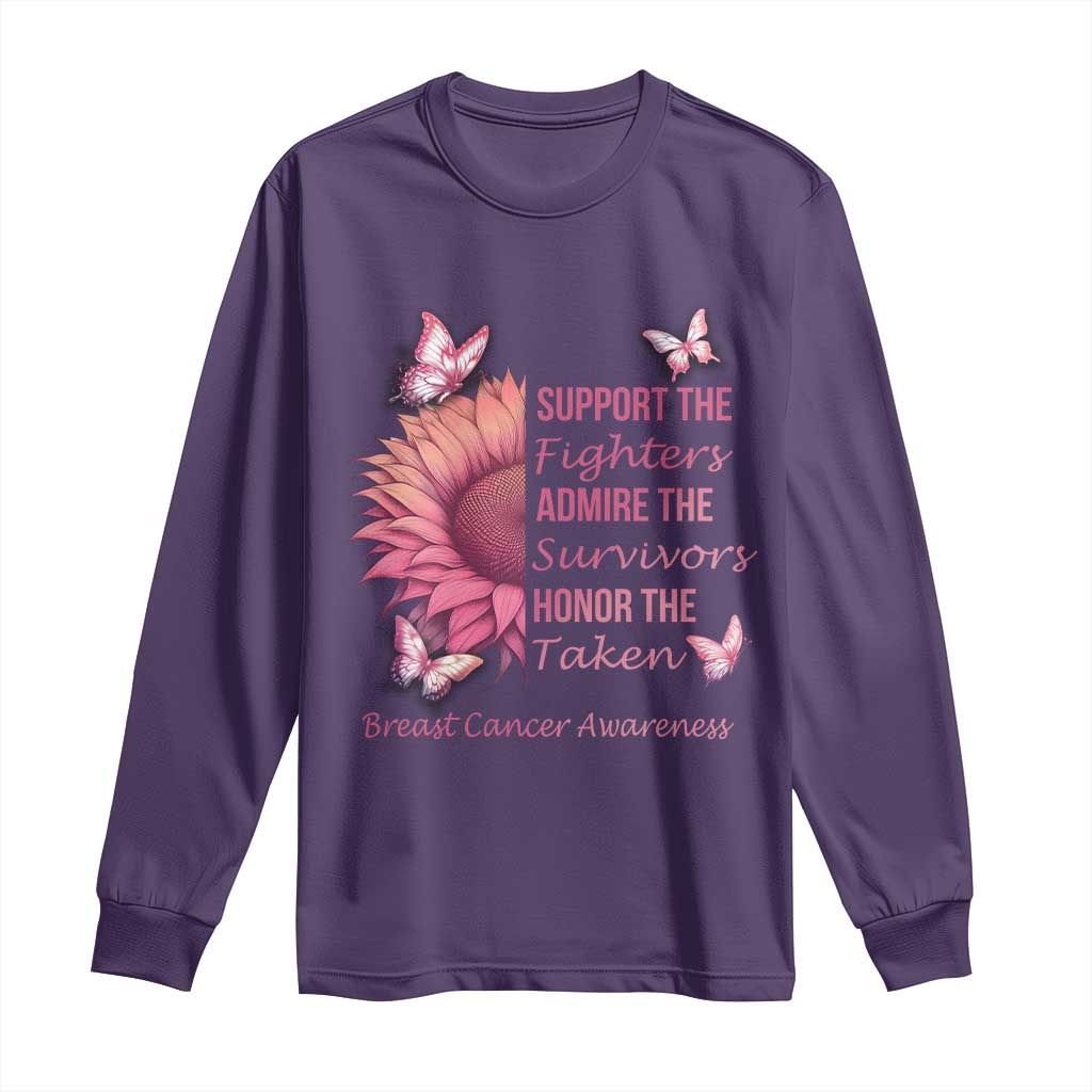 Breast Cancer Warrior Support Squad Long Sleeve Shirt Support Admire Honor Survivor Pink Sunflower