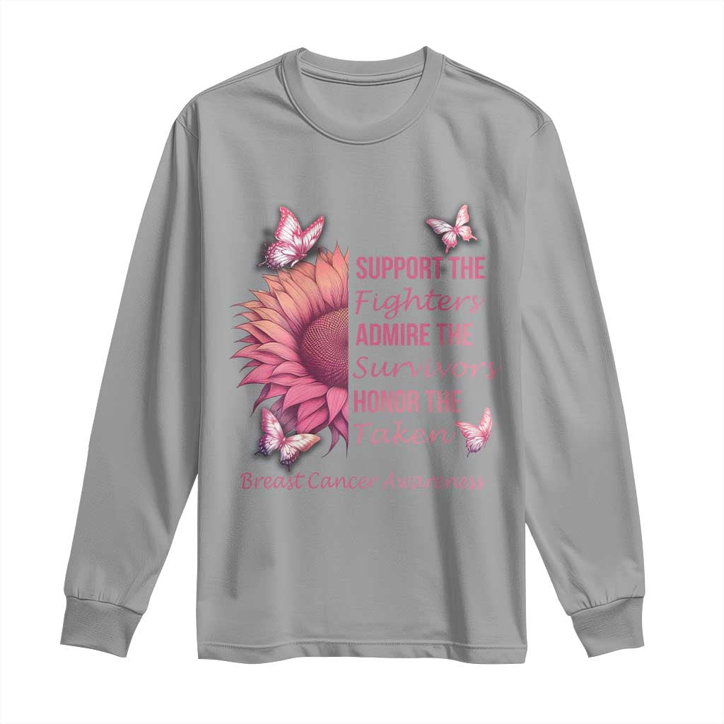 Breast Cancer Warrior Support Squad Long Sleeve Shirt Support Admire Honor Survivor Pink Sunflower