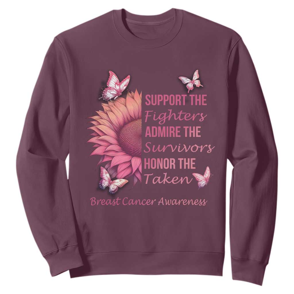 Breast Cancer Warrior Support Squad Sweatshirt Support Admire Honor Survivor Pink Sunflower
