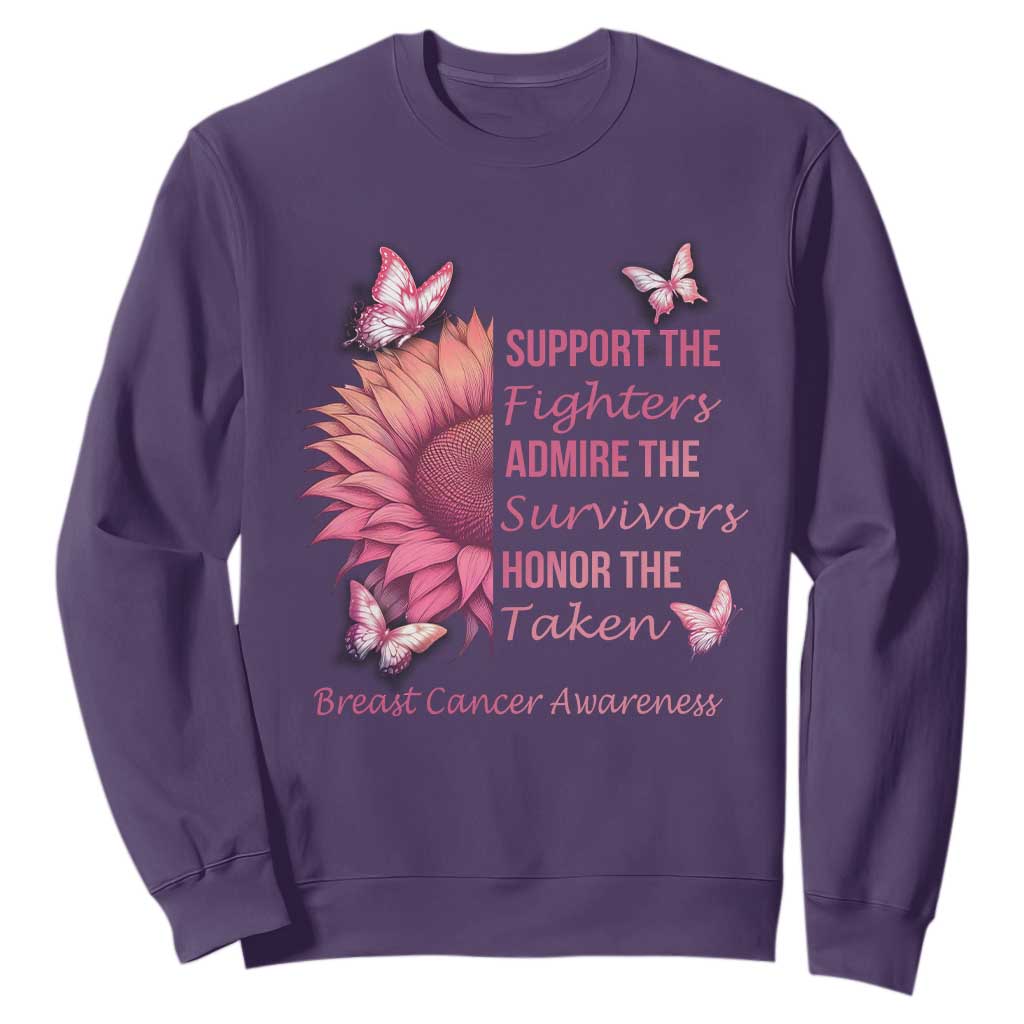 Breast Cancer Warrior Support Squad Sweatshirt Support Admire Honor Survivor Pink Sunflower