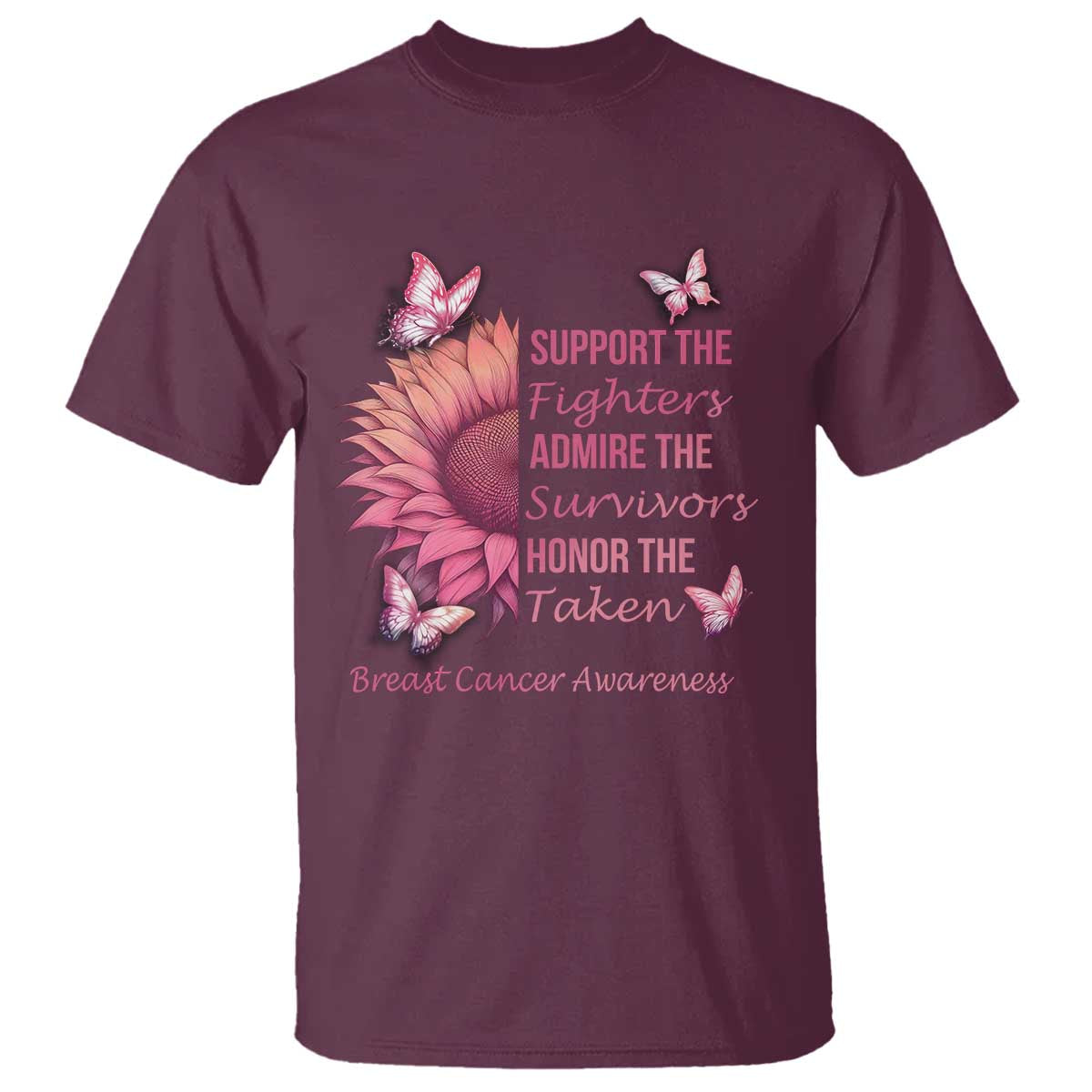 Breast Cancer Warrior Support Squad T Shirt Support Admire Honor Survivor Pink Sunflower