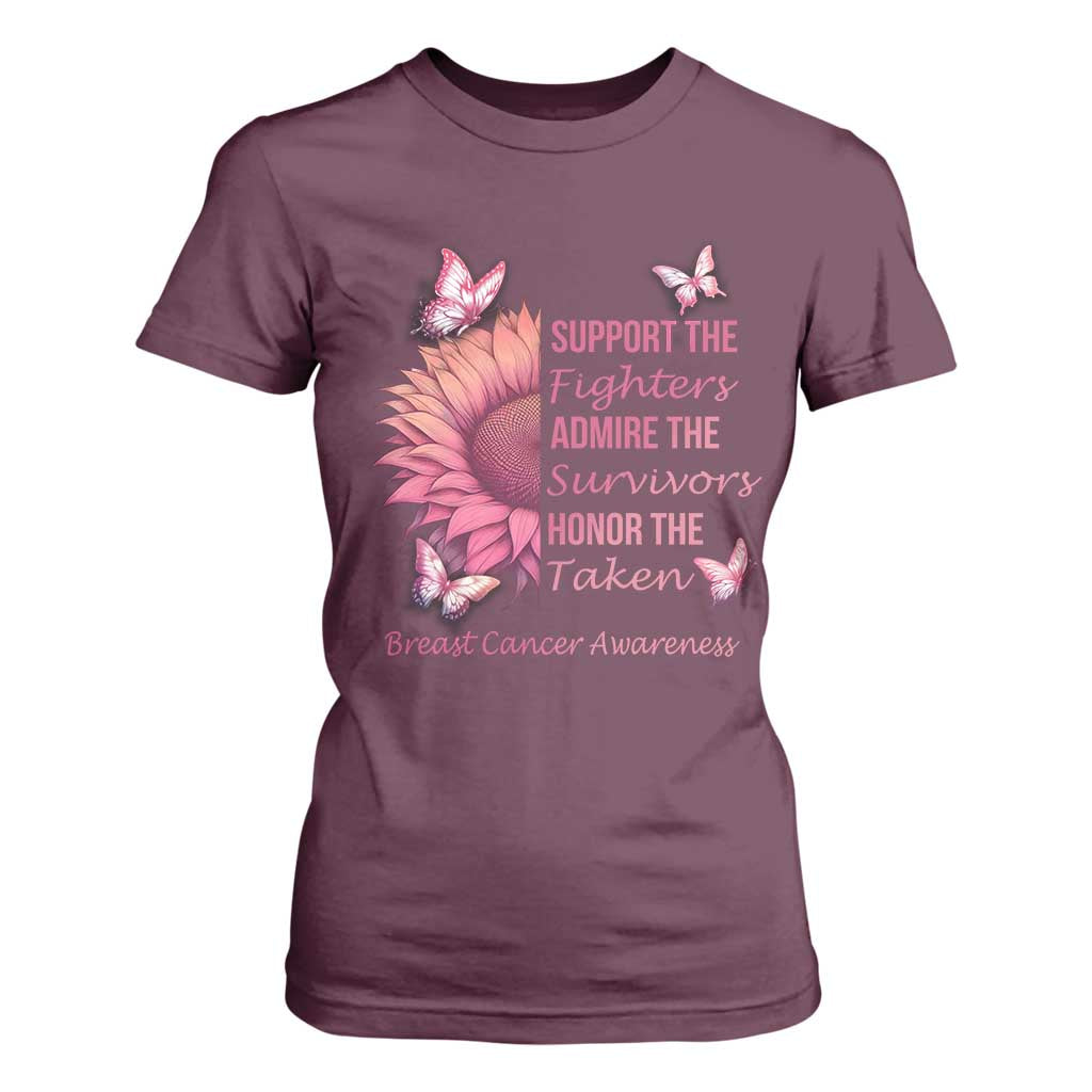 Breast Cancer Warrior Support Squad T Shirt For Women Support Admire Honor Survivor Pink Sunflower