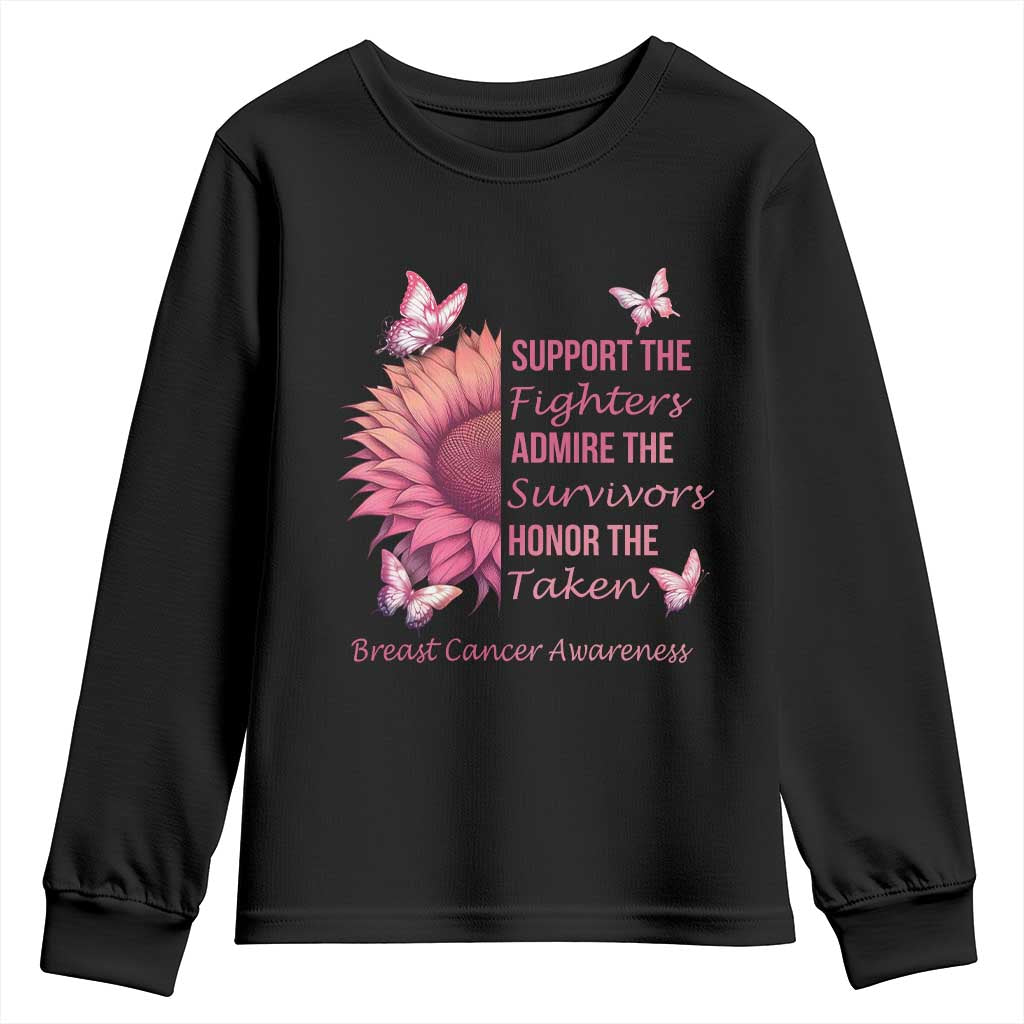 Breast Cancer Warrior Support Squad Youth Sweatshirt Support Admire Honor Survivor Pink Sunflower