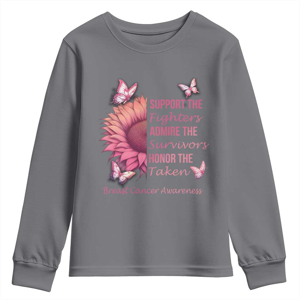 Breast Cancer Warrior Support Squad Youth Sweatshirt Support Admire Honor Survivor Pink Sunflower