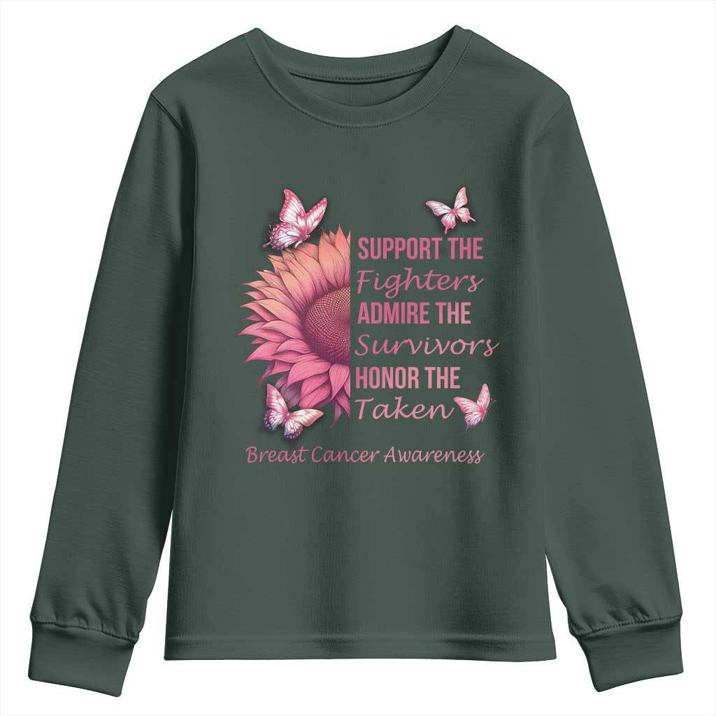 Breast Cancer Warrior Support Squad Youth Sweatshirt Support Admire Honor Survivor Pink Sunflower