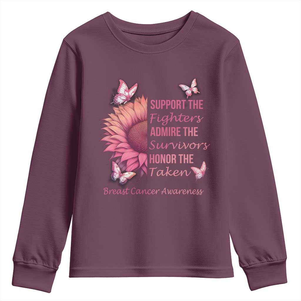 Breast Cancer Warrior Support Squad Youth Sweatshirt Support Admire Honor Survivor Pink Sunflower