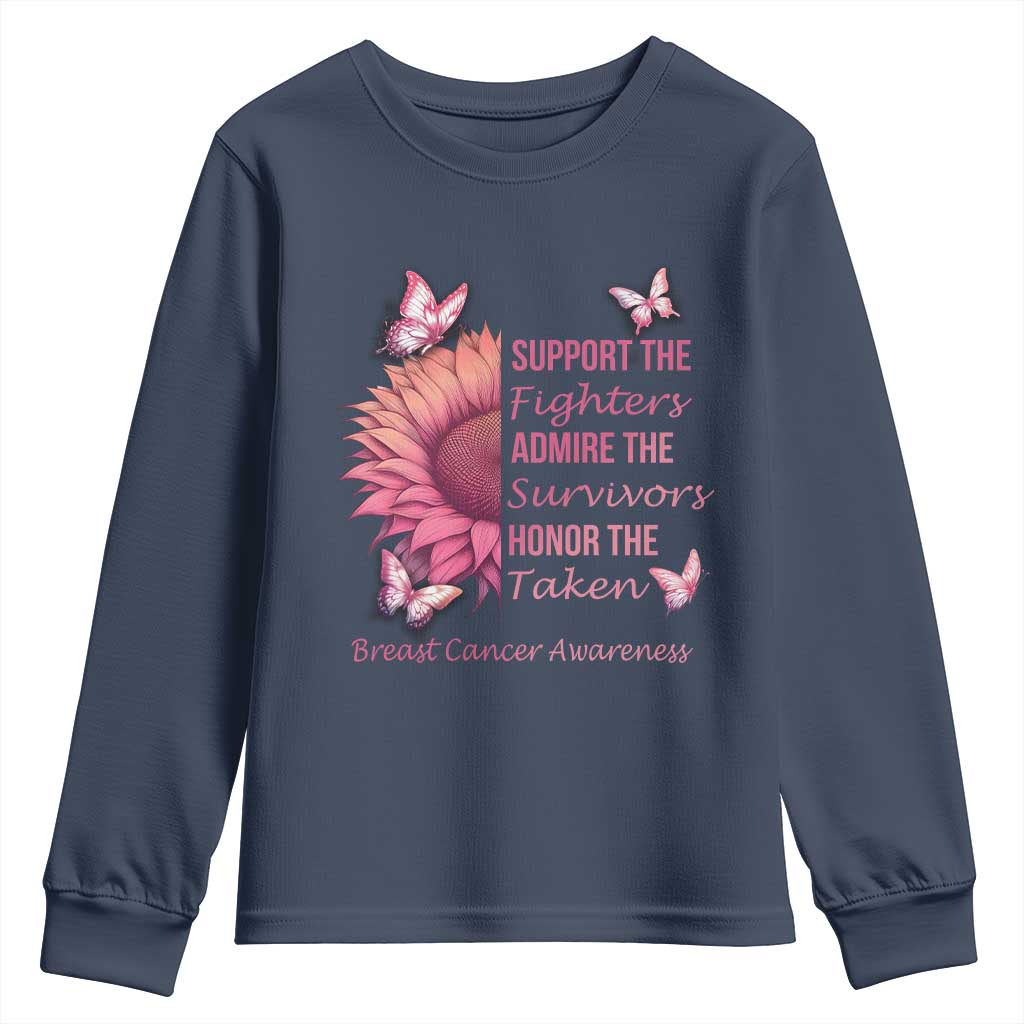 Breast Cancer Warrior Support Squad Youth Sweatshirt Support Admire Honor Survivor Pink Sunflower