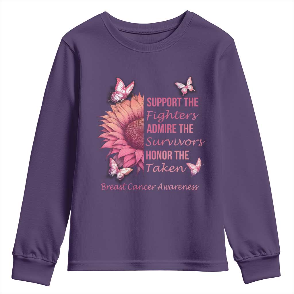 Breast Cancer Warrior Support Squad Youth Sweatshirt Support Admire Honor Survivor Pink Sunflower