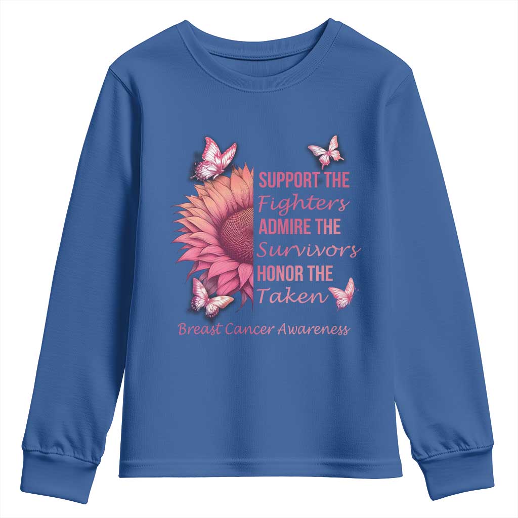 Breast Cancer Warrior Support Squad Youth Sweatshirt Support Admire Honor Survivor Pink Sunflower