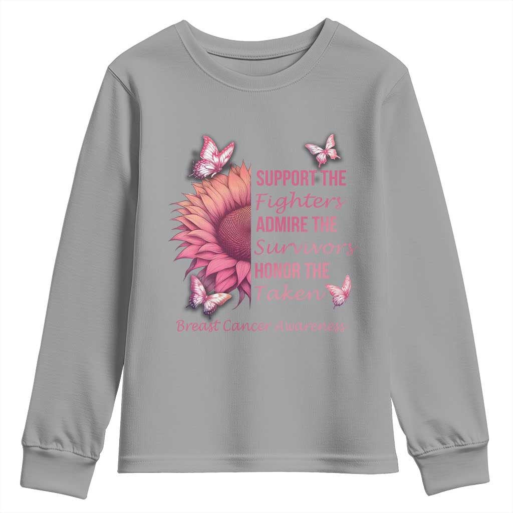 Breast Cancer Warrior Support Squad Youth Sweatshirt Support Admire Honor Survivor Pink Sunflower