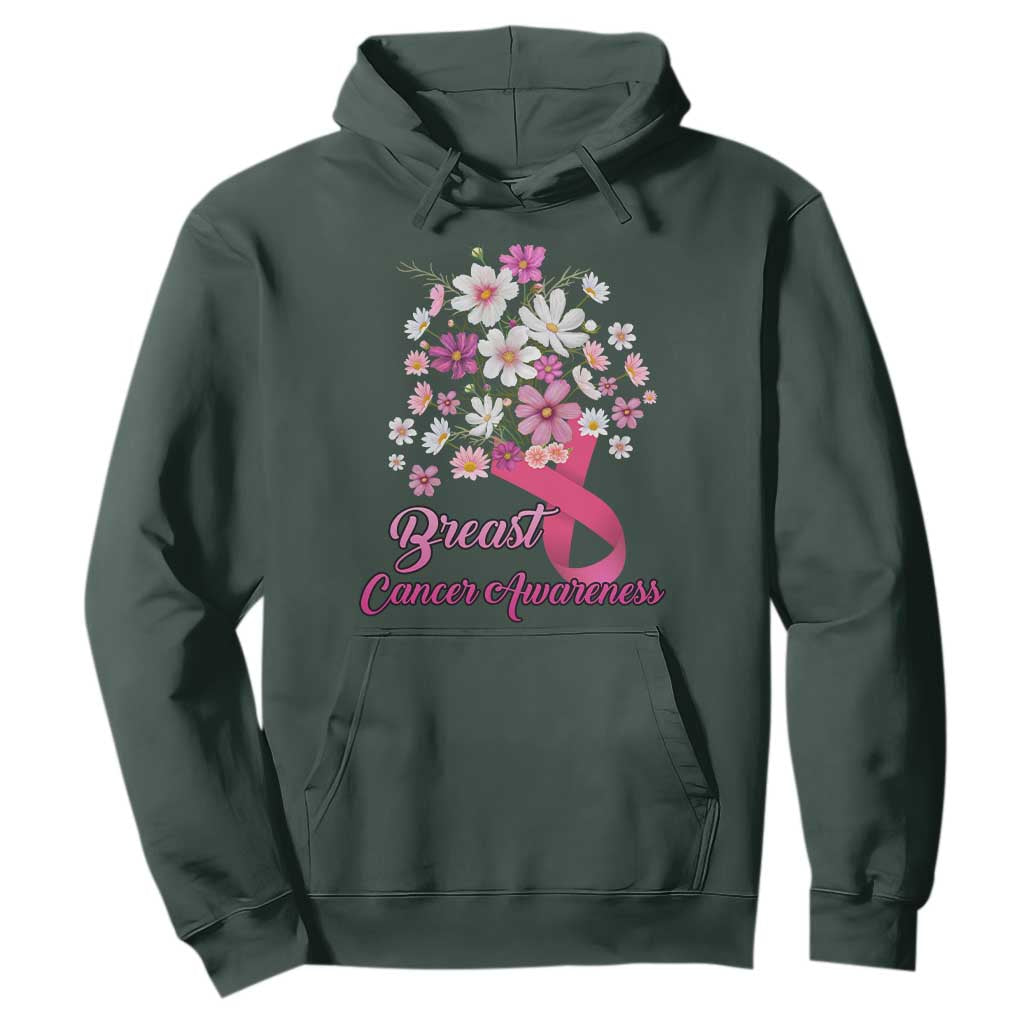 Breast Cancer Warrior Support Squad Hoodie Pink Ribbon Flower Bouquet