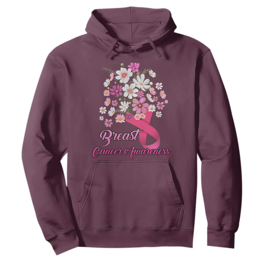 Breast Cancer Warrior Support Squad Hoodie Pink Ribbon Flower Bouquet
