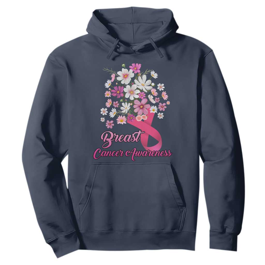Breast Cancer Warrior Support Squad Hoodie Pink Ribbon Flower Bouquet