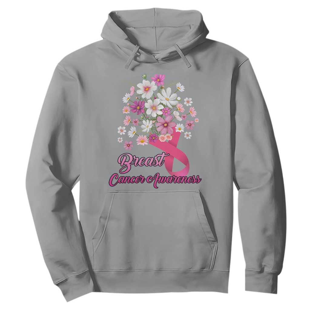 Breast Cancer Warrior Support Squad Hoodie Pink Ribbon Flower Bouquet