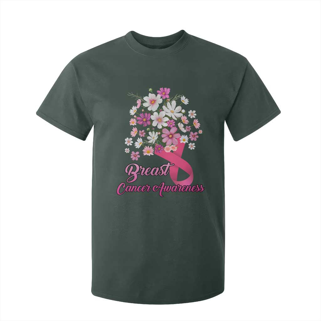Breast Cancer Warrior Support Squad T Shirt For Kid Pink Ribbon Flower Bouquet