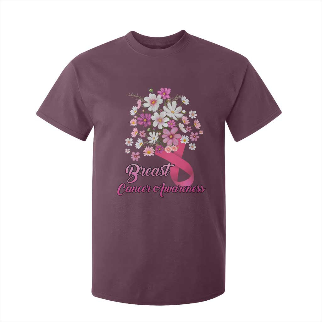 Breast Cancer Warrior Support Squad T Shirt For Kid Pink Ribbon Flower Bouquet