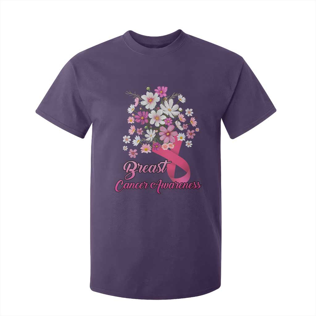 Breast Cancer Warrior Support Squad T Shirt For Kid Pink Ribbon Flower Bouquet