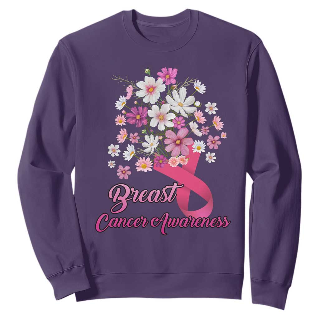 Breast Cancer Warrior Support Squad Sweatshirt Pink Ribbon Flower Bouquet