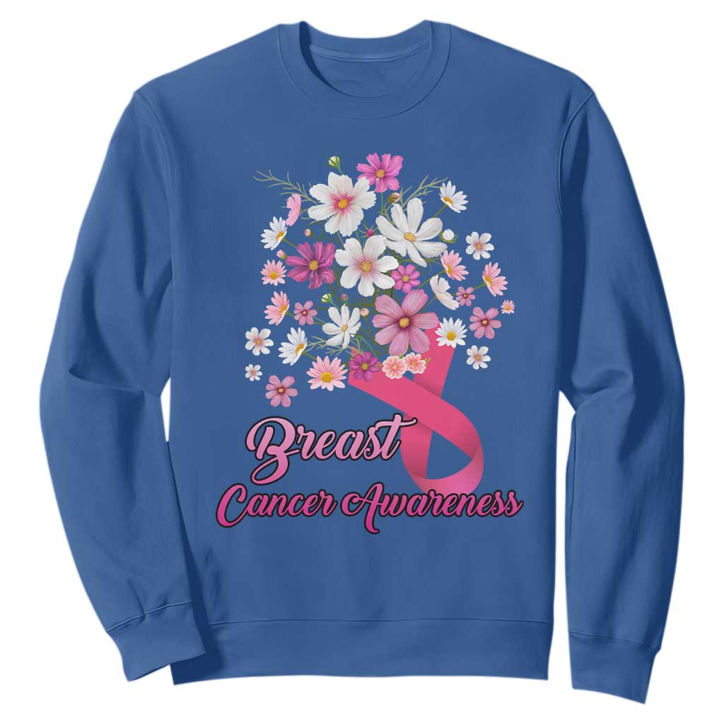 Breast Cancer Warrior Support Squad Sweatshirt Pink Ribbon Flower Bouquet