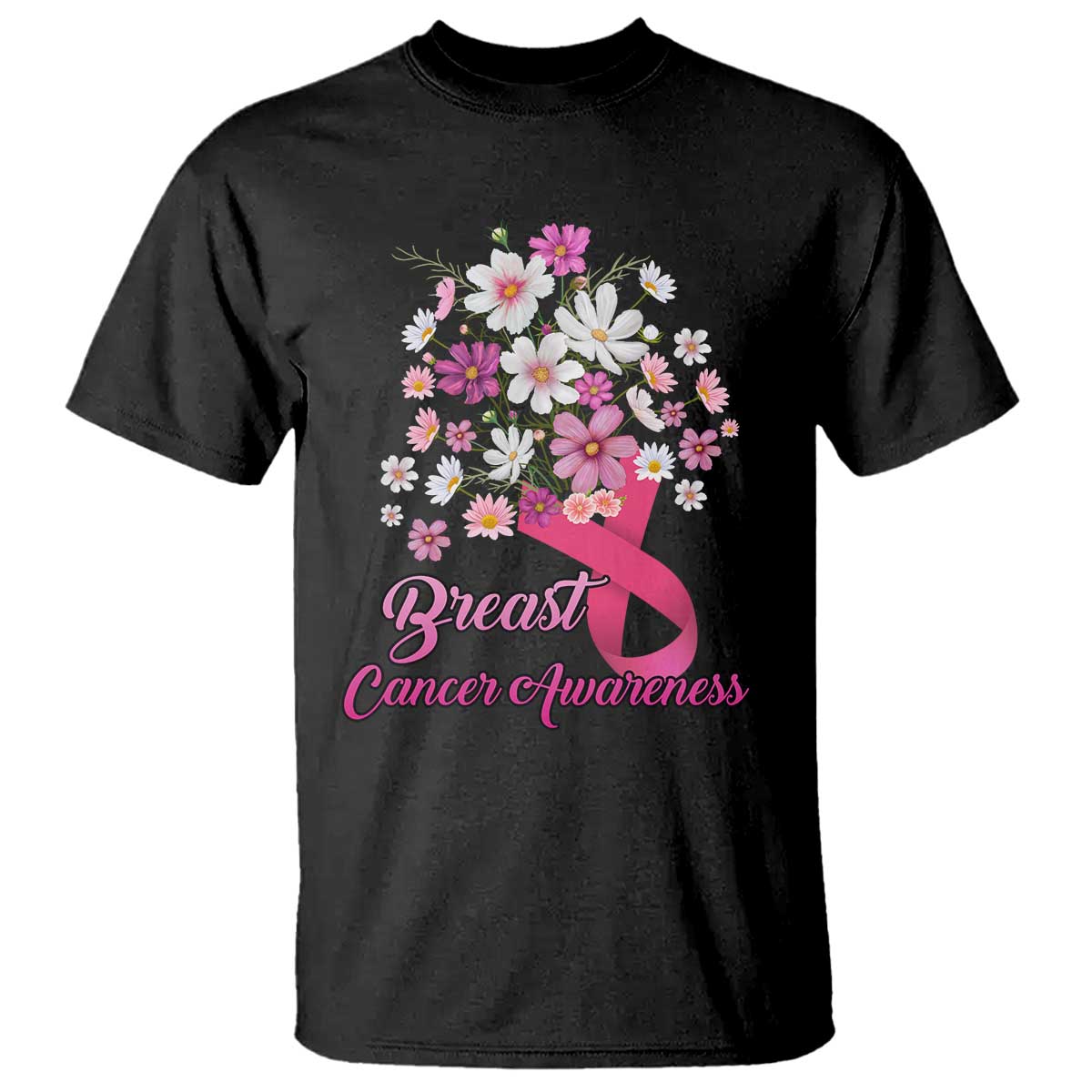 Breast Cancer Warrior Support Squad T Shirt Pink Ribbon Flower Bouquet