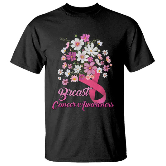 Breast Cancer Warrior Support Squad T Shirt Pink Ribbon Flower Bouquet
