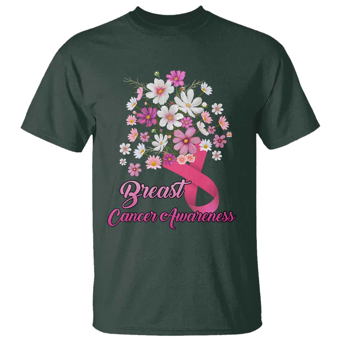 Breast Cancer Warrior Support Squad T Shirt Pink Ribbon Flower Bouquet