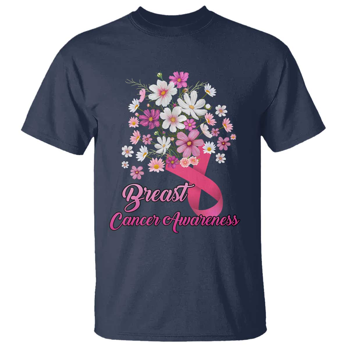Breast Cancer Warrior Support Squad T Shirt Pink Ribbon Flower Bouquet