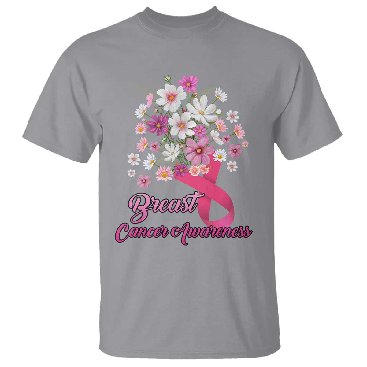 Breast Cancer Warrior Support Squad T Shirt Pink Ribbon Flower Bouquet