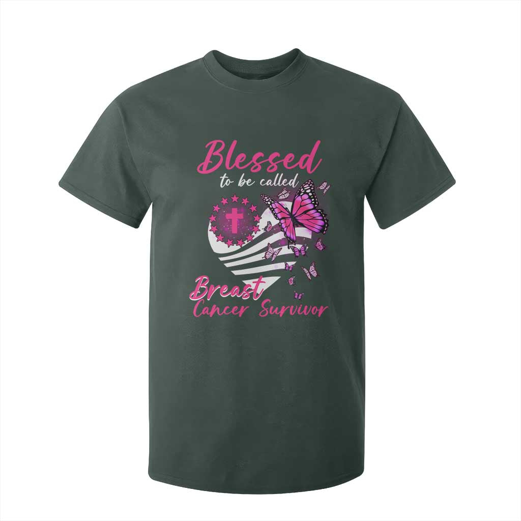 Blessed To Be Called Breast Cancer Survivor T Shirt For Kid Pink Butterfly Warrior Support Squad