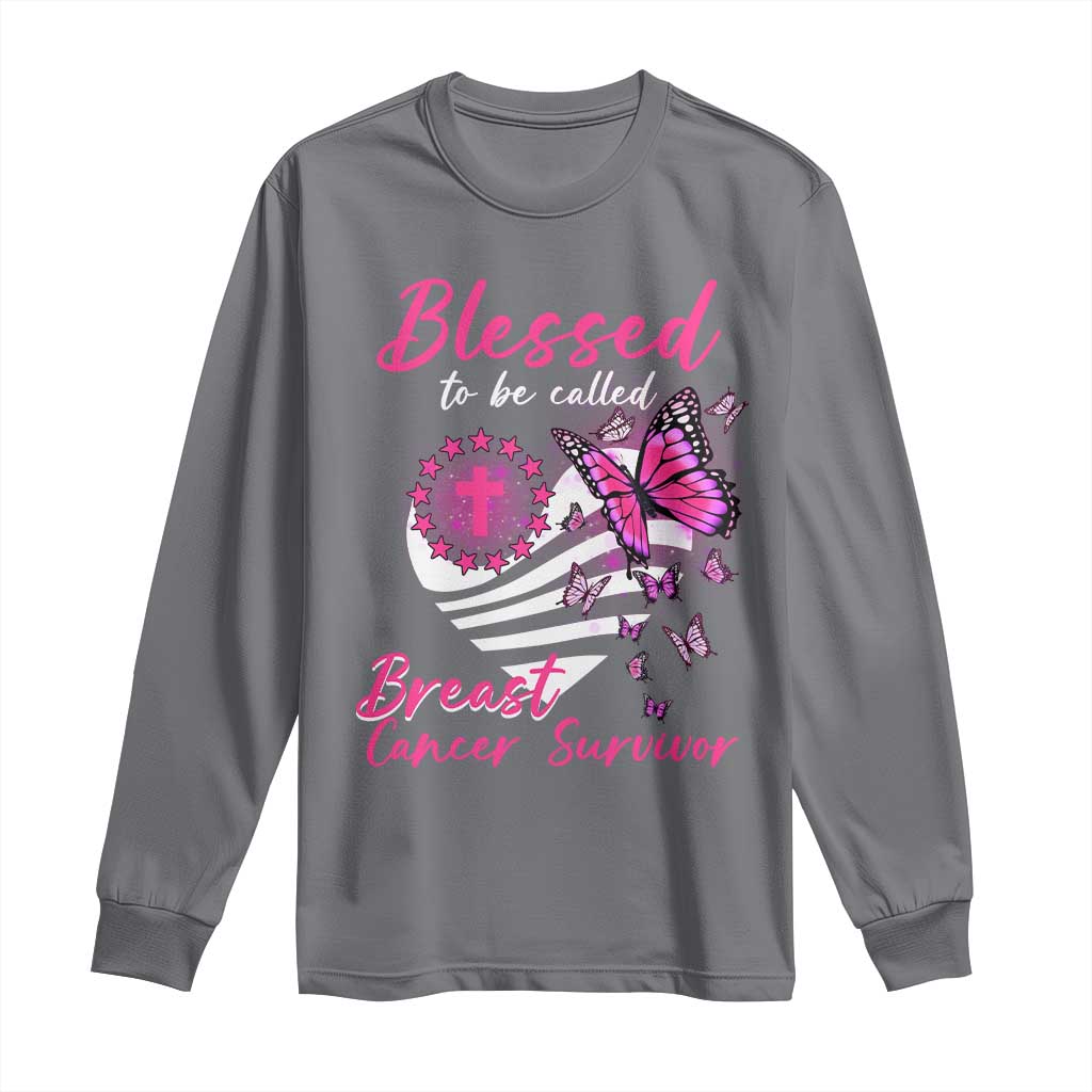 Blessed To Be Called Breast Cancer Survivor Long Sleeve Shirt Pink Butterfly Warrior Support Squad