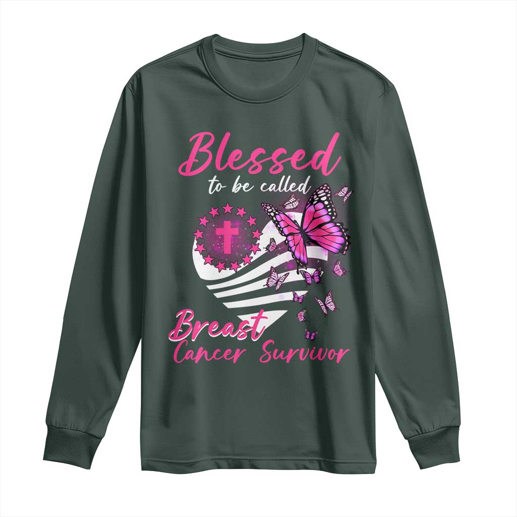 Blessed To Be Called Breast Cancer Survivor Long Sleeve Shirt Pink Butterfly Warrior Support Squad