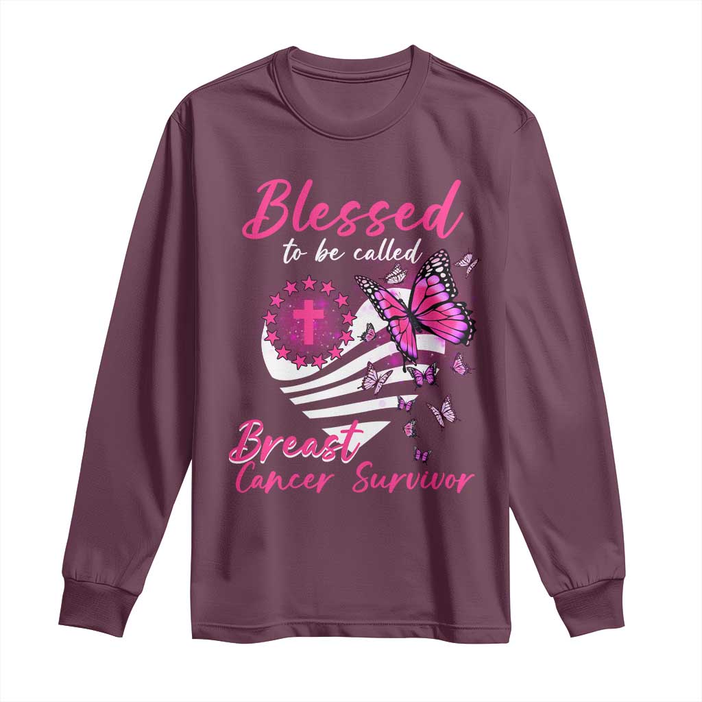 Blessed To Be Called Breast Cancer Survivor Long Sleeve Shirt Pink Butterfly Warrior Support Squad