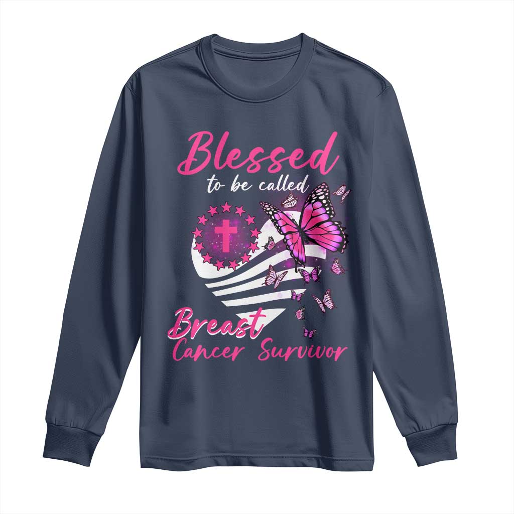 Blessed To Be Called Breast Cancer Survivor Long Sleeve Shirt Pink Butterfly Warrior Support Squad