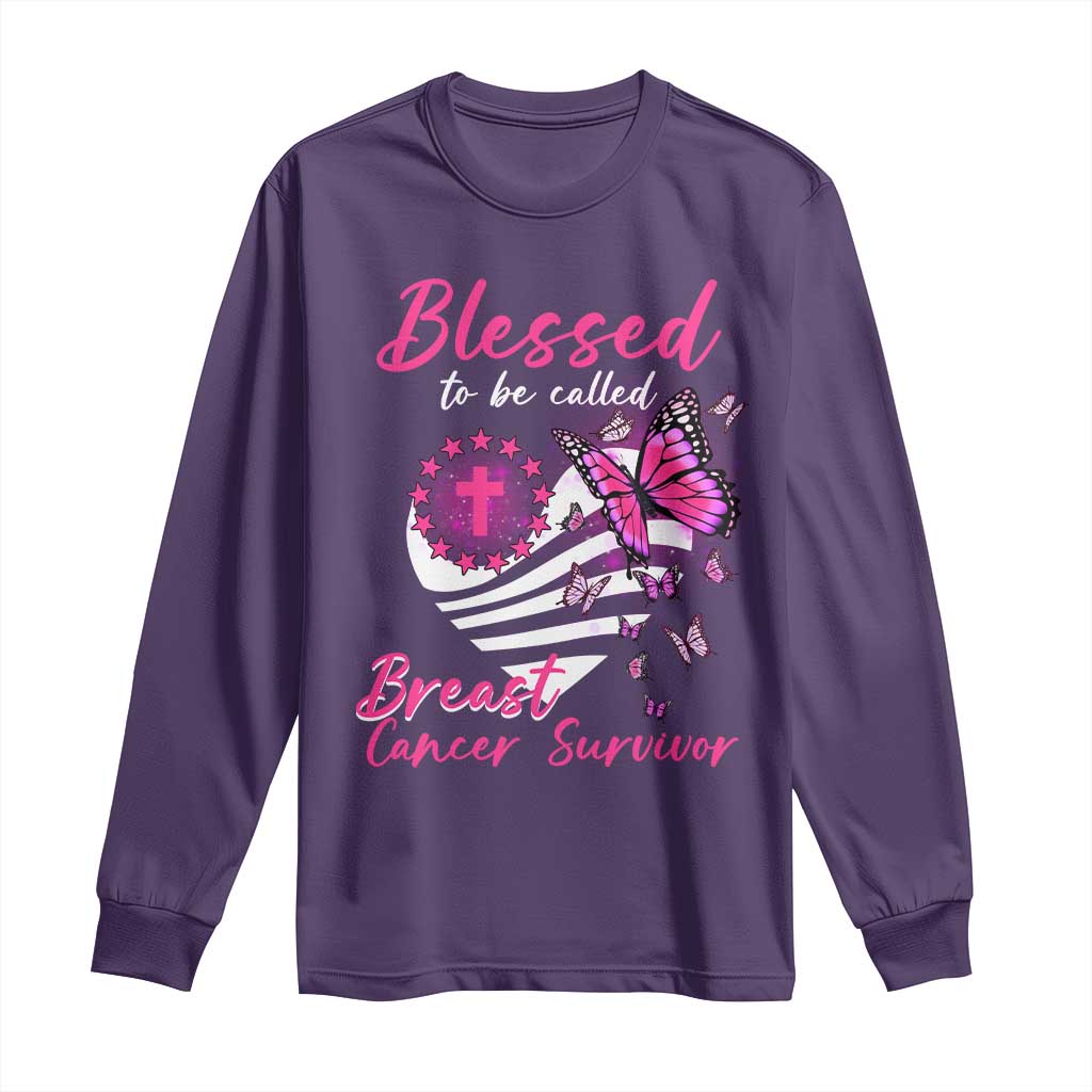 Blessed To Be Called Breast Cancer Survivor Long Sleeve Shirt Pink Butterfly Warrior Support Squad