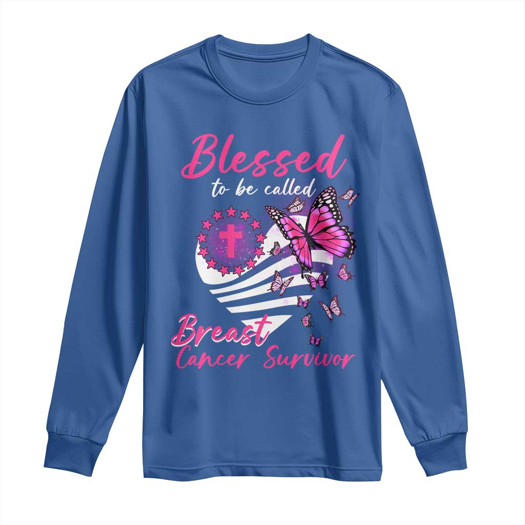 Blessed To Be Called Breast Cancer Survivor Long Sleeve Shirt Pink Butterfly Warrior Support Squad