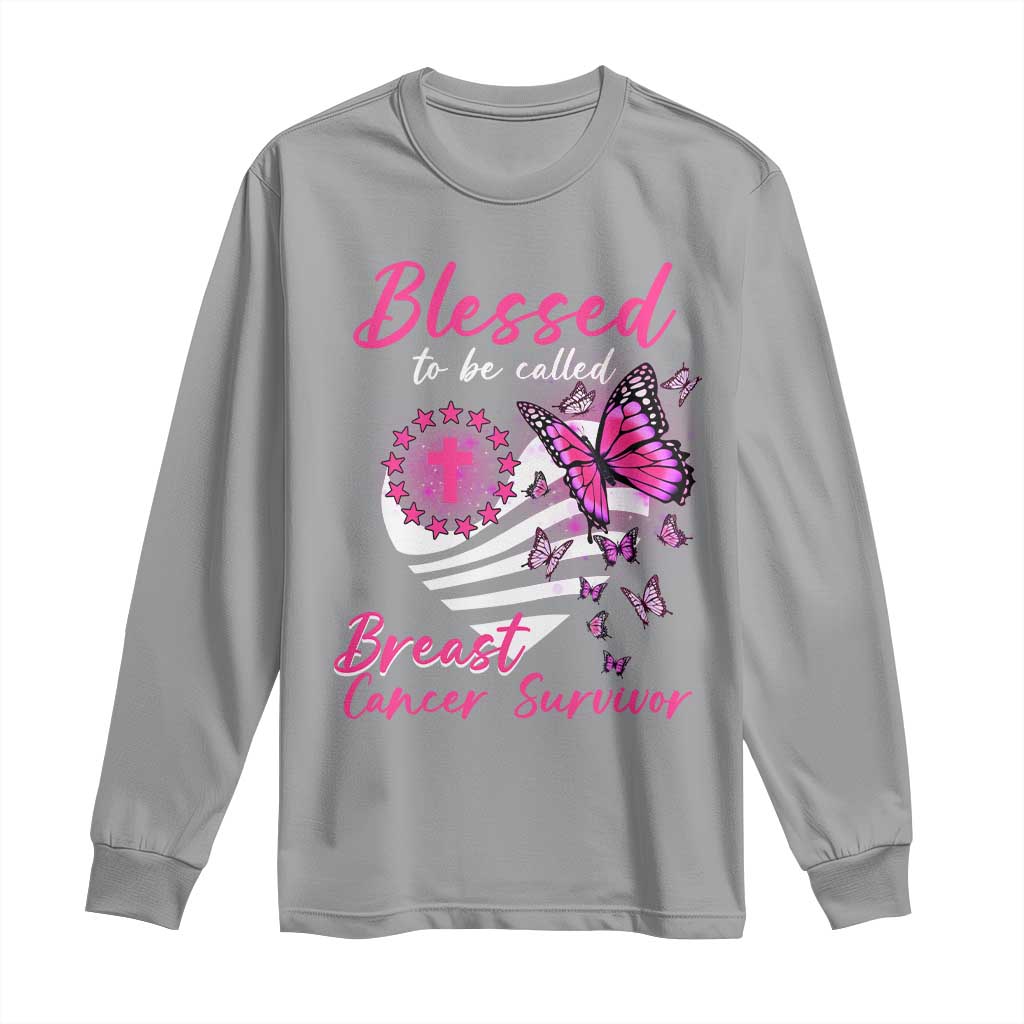 Blessed To Be Called Breast Cancer Survivor Long Sleeve Shirt Pink Butterfly Warrior Support Squad