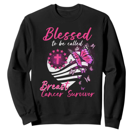 Blessed To Be Called Breast Cancer Survivor Sweatshirt Pink Butterfly Warrior Support Squad