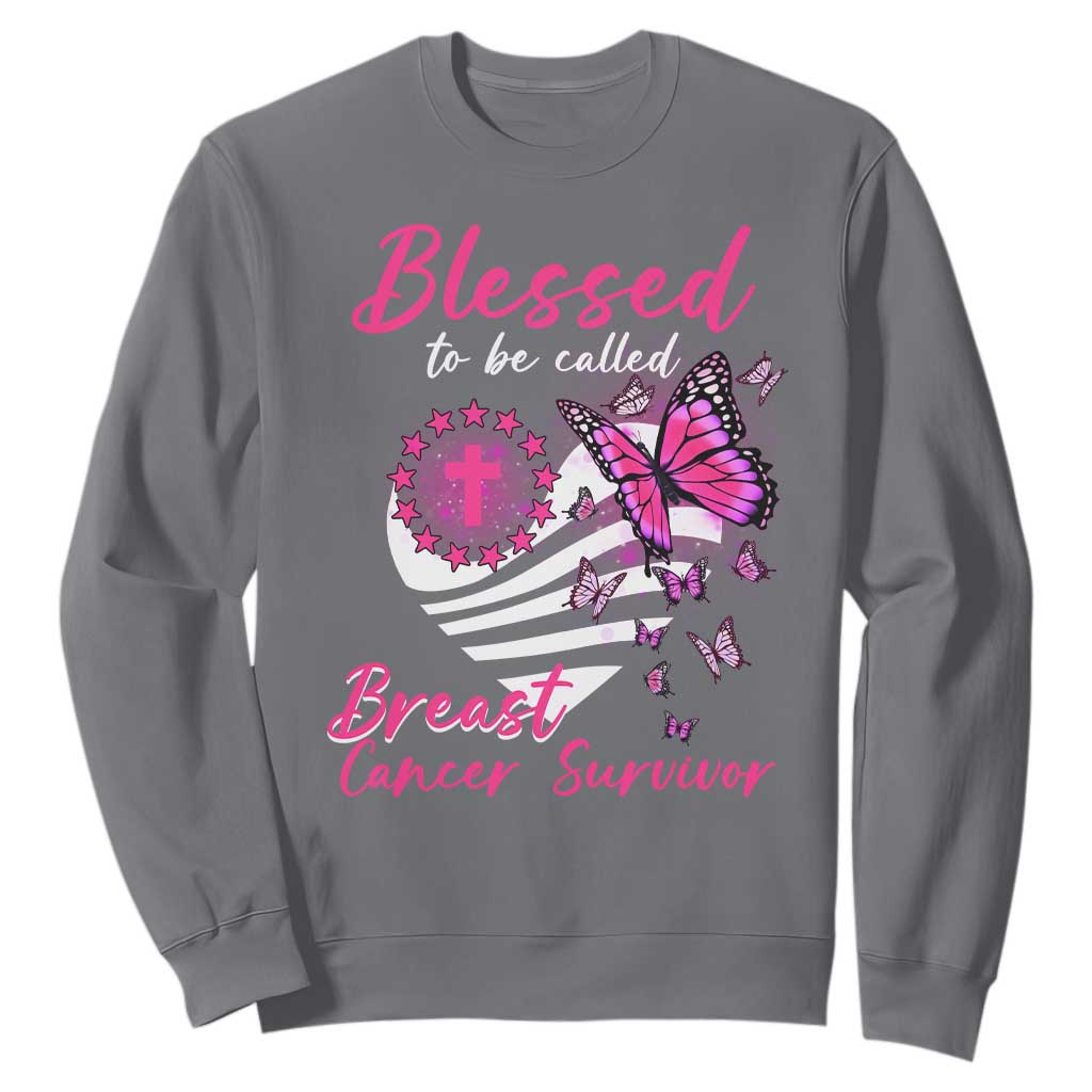 Blessed To Be Called Breast Cancer Survivor Sweatshirt Pink Butterfly Warrior Support Squad