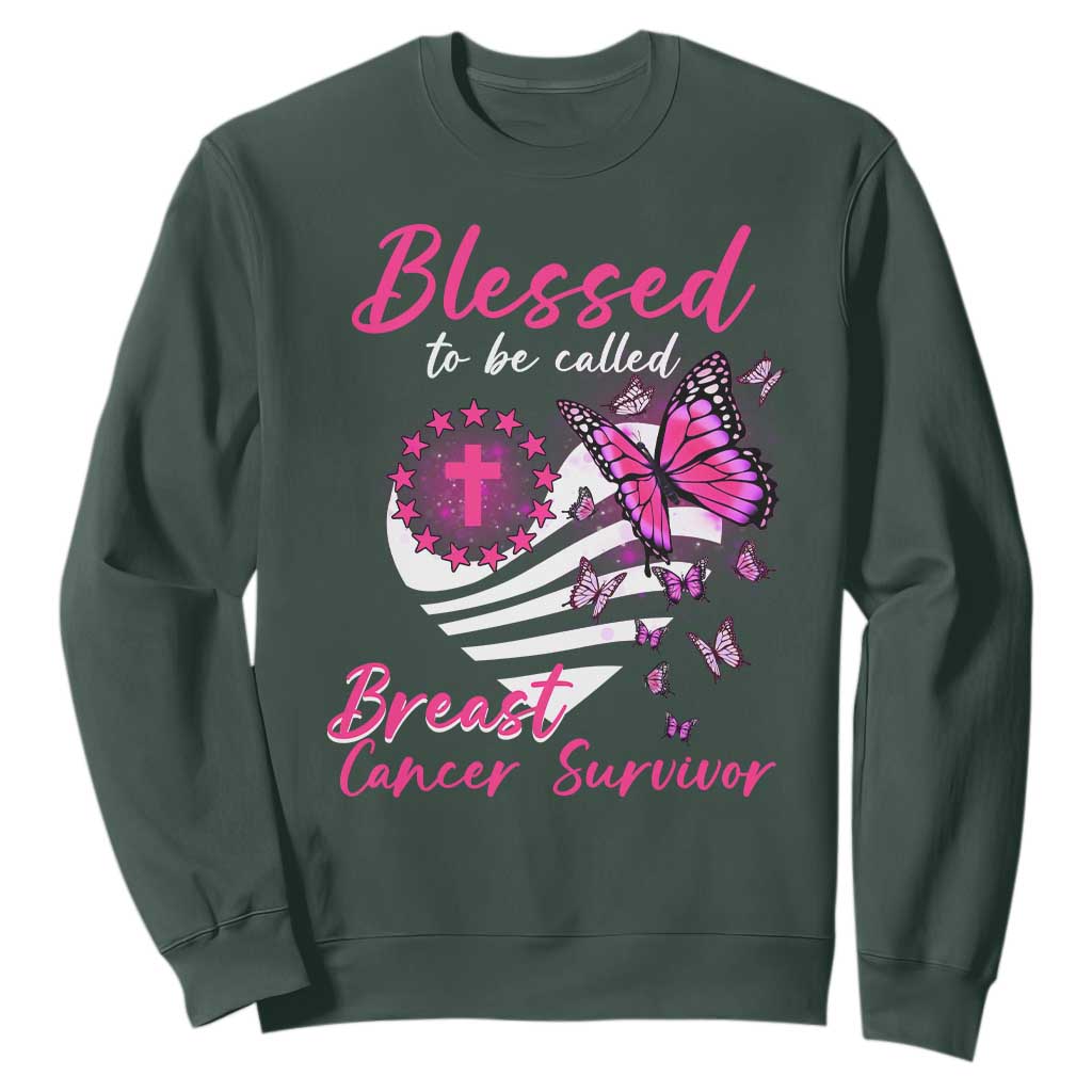 Blessed To Be Called Breast Cancer Survivor Sweatshirt Pink Butterfly Warrior Support Squad